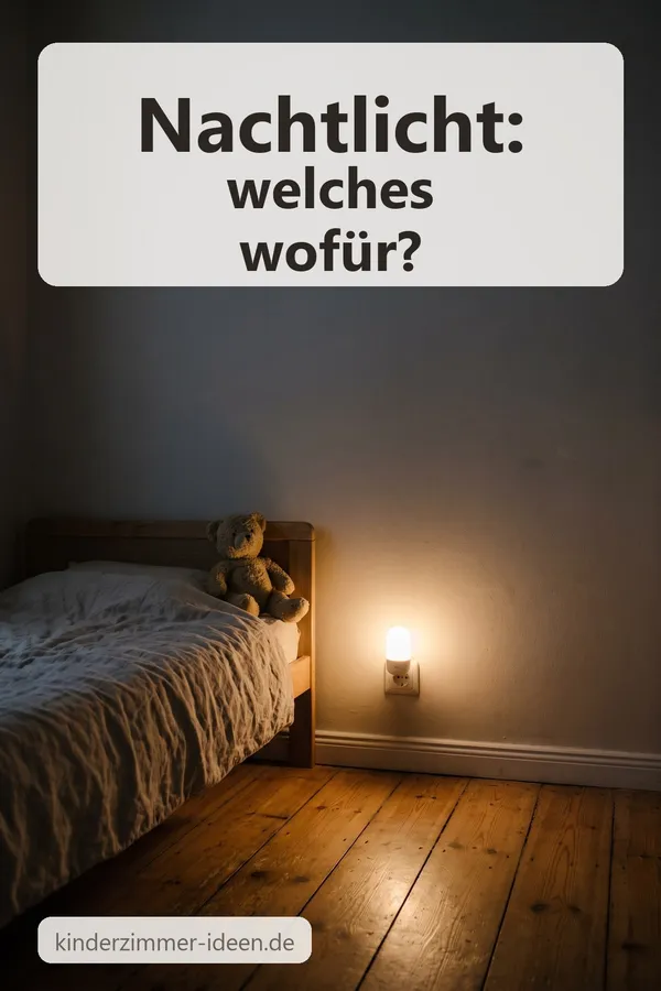 Pin (KI-generiertes Symbolbild): Nachtlicht – welches wofür? Warmes Steckdosenlicht neben einem Kinderbett